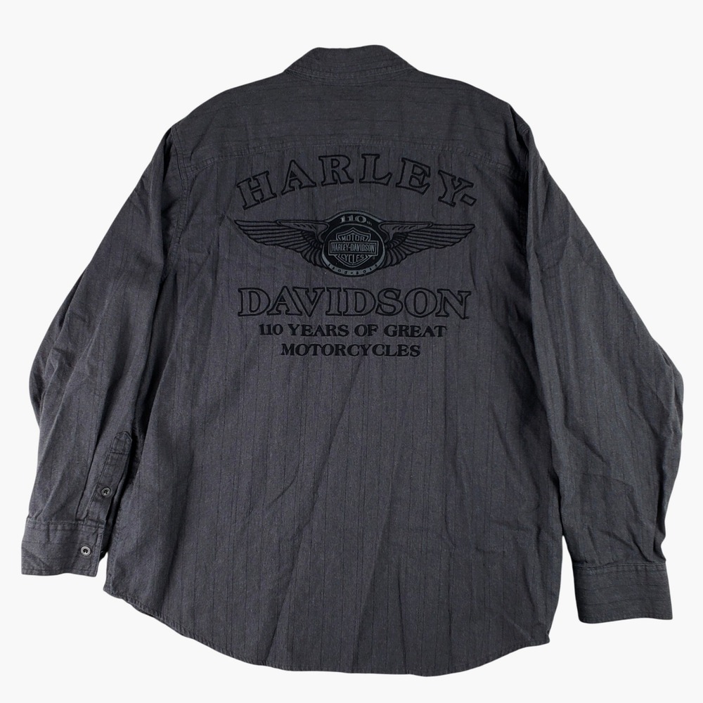 Harley Davidson 110th Anniversary Button Up Shirt Mens XL Grey Biker Americana